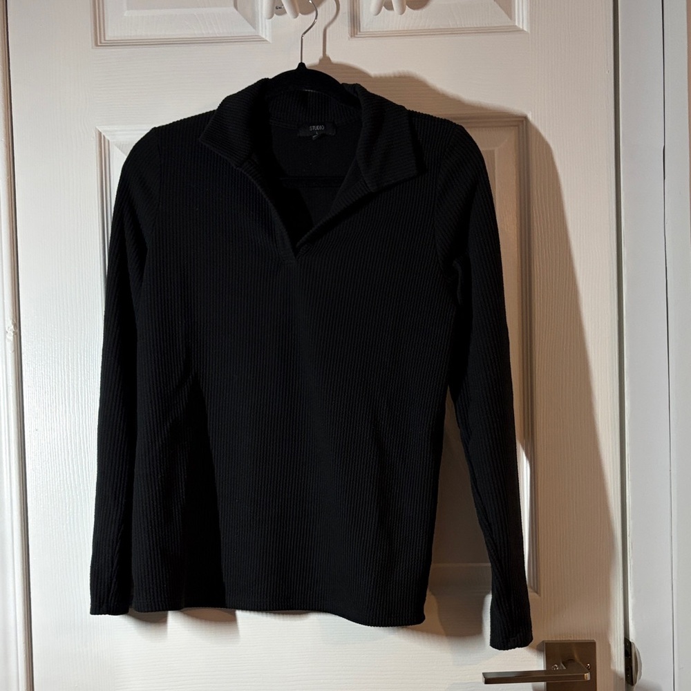 Studio Black Ribbed Knit Top